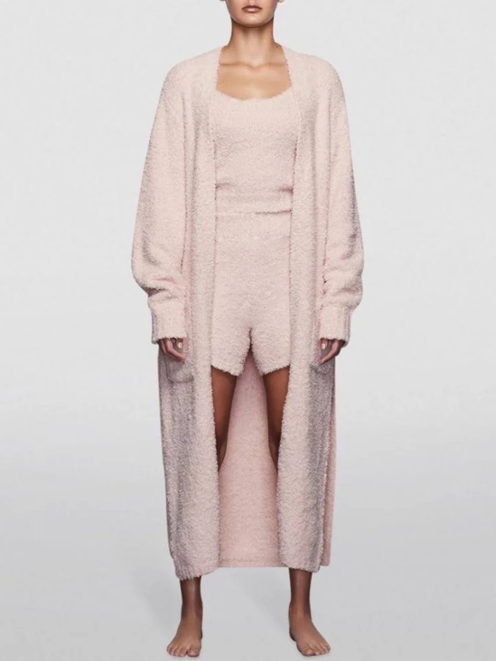 SKIMS Long Open-Front Cozy Robe in Blush